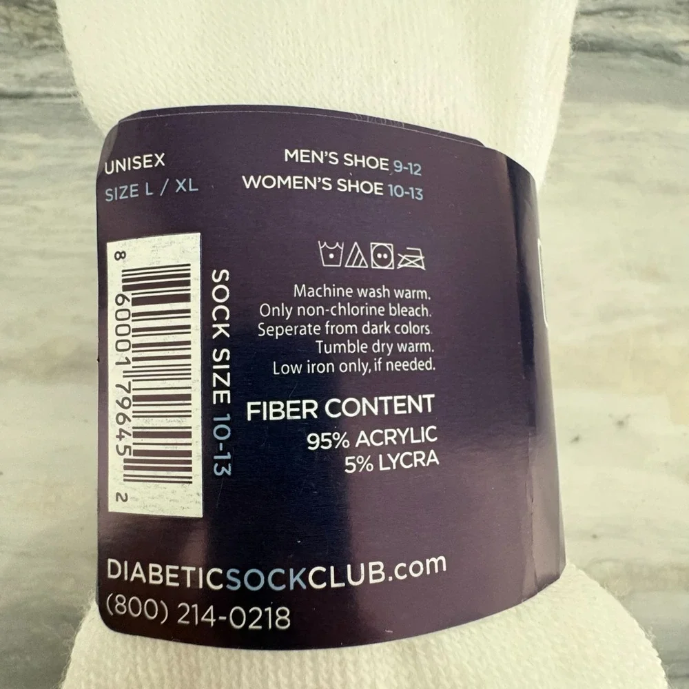 NWT Pack of 2 DSC Unisex White Ultra Soft Mid Calf Diabetic Sock Club Size L/XL